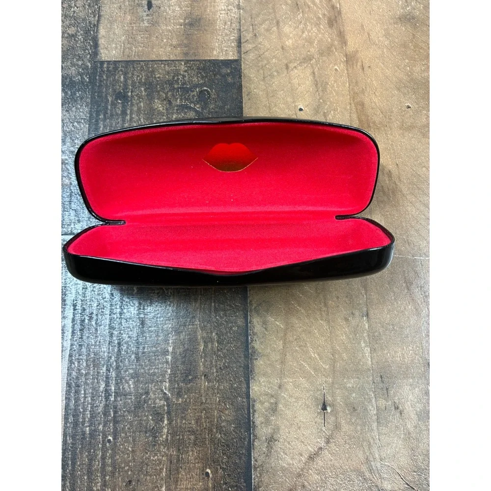 Lulu Guinness London Black Hardshell Eyeglasses Case Red Interior Lip‎ Motif